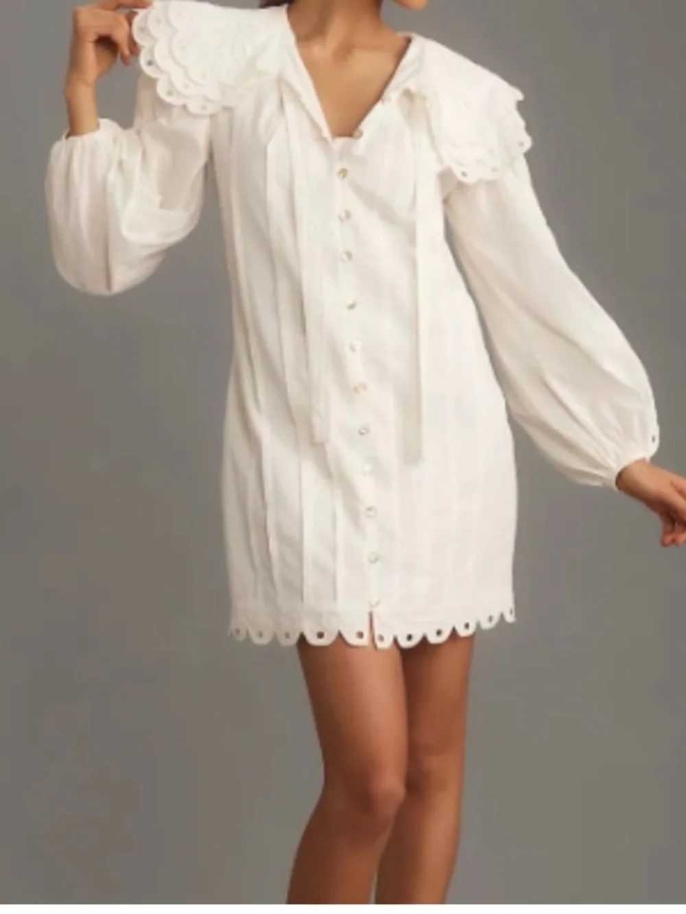 Farm Rio White Eyelet Collar Button-Front Mini Dress - Picture 2 of 2